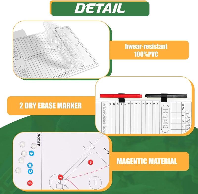 HIGHRAZON Magnetic Baseball Coach Clipboard, Dry Erase Coach Lineup Board, Premium Tactical Baseball Coaching Board with 40 Lineup Cards and Marker, Dugout Display Softball Coaching Accessories - Image 3